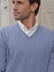 Bleu - Pull col en V en cachemire Pure Collection - Image 3 de 3