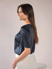 Pure Collection Navy Blue Silk Front T-Shirt - Image 2 of 3