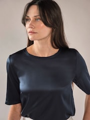 Pure Collection Navy Blue Silk Front T-Shirt - Image 3 of 3