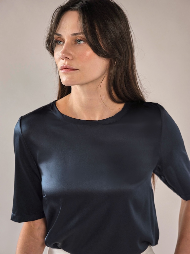 Pure Collection Navy Blue Silk Front T-Shirt - Image 3 of 3
