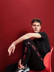 HUGO Black 100% Cotton Embroidered Tape Logo Tracksuit Joggers - Image 1 of 6
