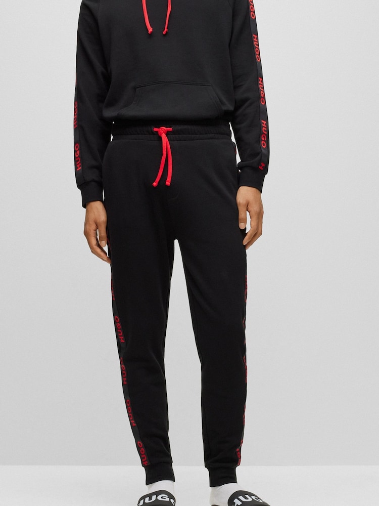 HUGO Black 100% Cotton Embroidered Tape Logo Tracksuit Joggers - Image 2 of 6