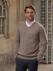 Pure Collection Brown Cashmere V-Neck Jumper - Image 1 of 1