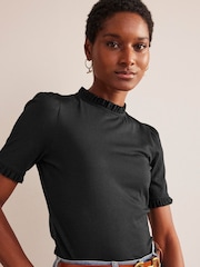 Boden Black Supersoft Frill Detail T-Shirt - Image 2 of 4