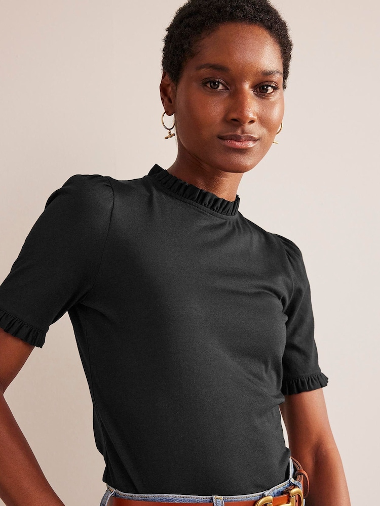 Boden Black Supersoft Frill Detail T-Shirt - Image 2 of 4