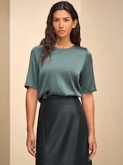 Pure Collection Blue Silk Front T-Shirt - Image 1 of 3