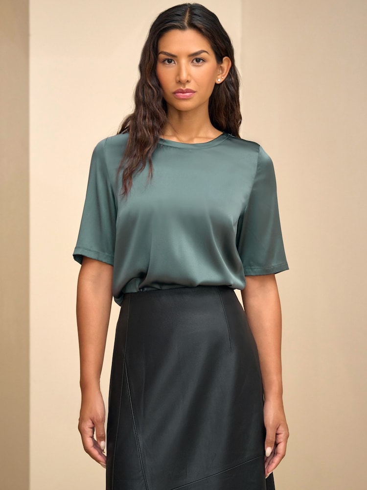 Pure Collection Blue Silk Front T-Shirt - Image 1 of 3 Pure Collection Blue Silk Front T-Shirt - Image 1 of 3