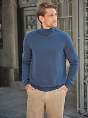 Pure Collection Teal Blue Cashmere Roll Neck Jumper - Image 1 of 3