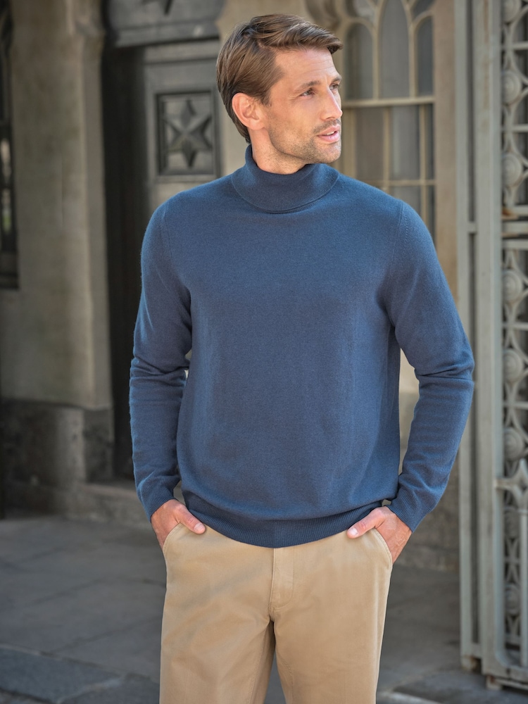 Pure Collection Teal Blue Cashmere Roll Neck Jumper - Image 1 of 3