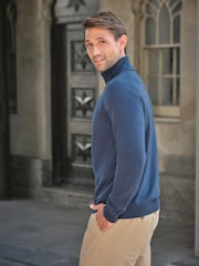 Pure Collection Teal Blue Cashmere Roll Neck Jumper - Image 2 of 3
