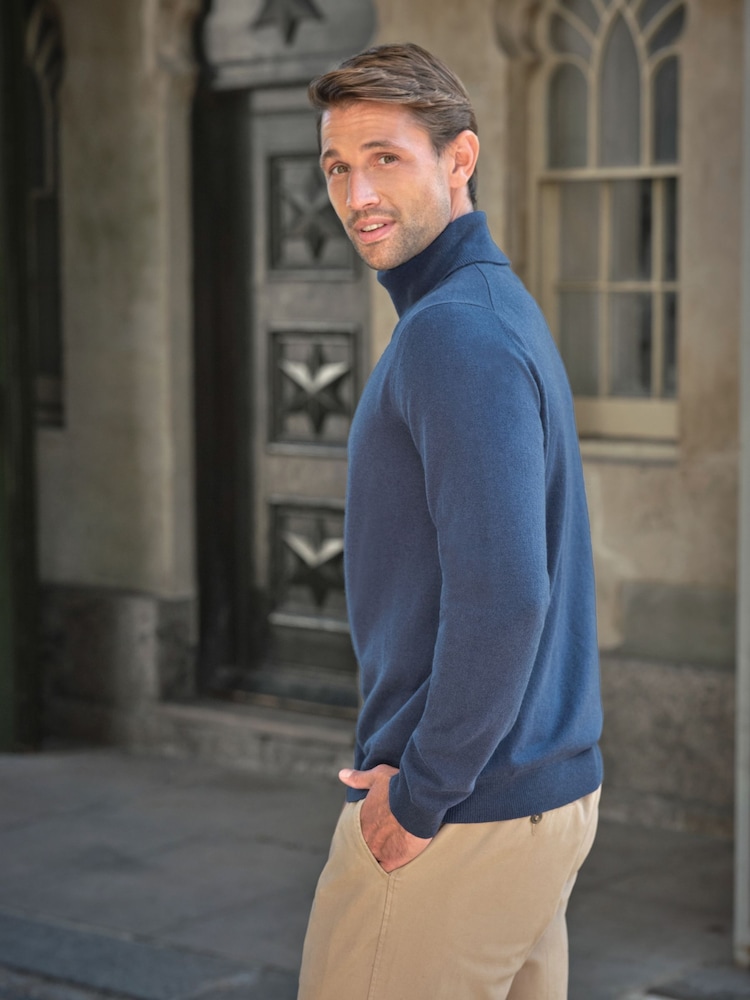 Pure Collection Teal Blue Cashmere Roll Neck Jumper - Image 2 of 3