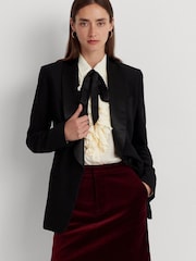 Lauren Ralph Lauren Black Satin Trim Crepe Blazer - Image 1 of 6