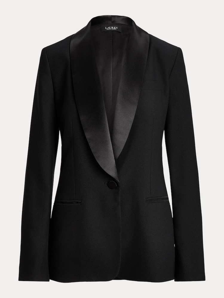 Lauren Ralph Lauren Black Satin Trim Crepe Blazer - Image 6 of 6 Lauren Ralph Lauren Black Satin Trim Crepe Blazer - Image 6 of 6