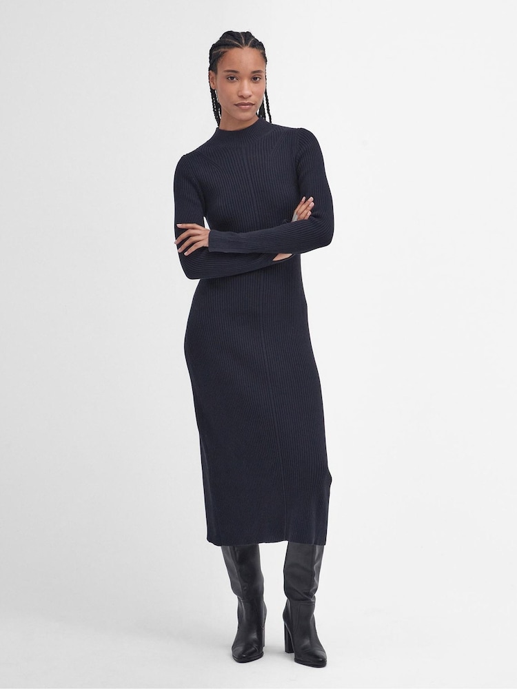 Barbour® Navy Francis Knitted 100% Cotton Midi Dress - Image 1 of 8 Barbour® Navy Francis Knitted 100% Cotton Midi Dress - Image 1 of 8