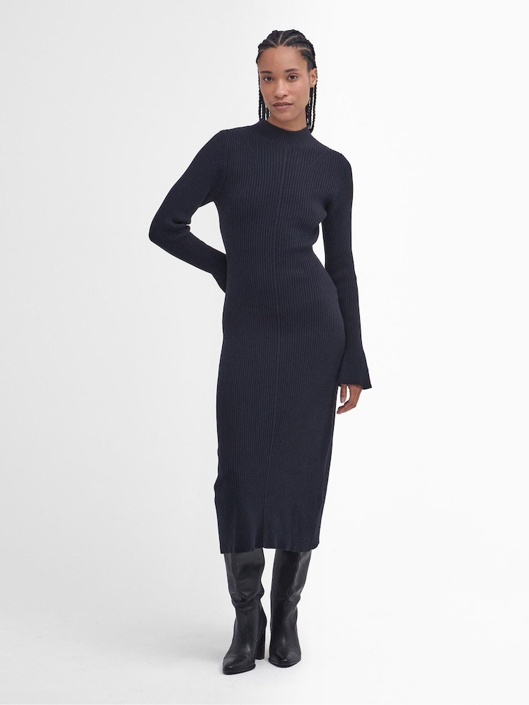 Barbour® Navy Francis Knitted 100% Cotton Midi Dress - Image 2 of 8 Barbour® Navy Francis Knitted 100% Cotton Midi Dress - Image 2 of 8