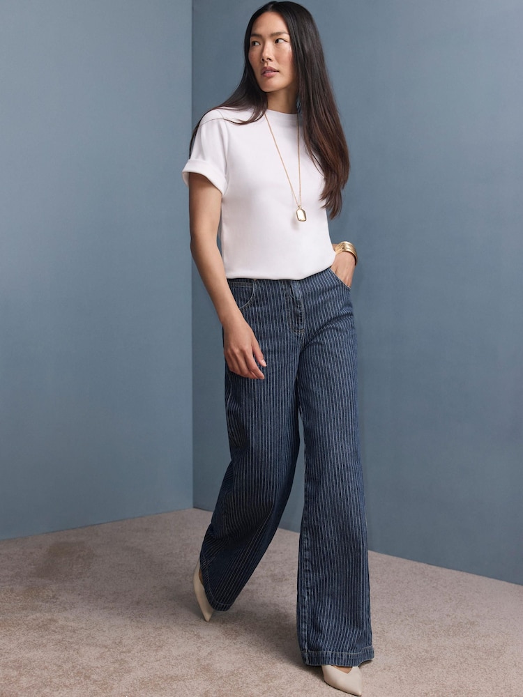Mint Velvet Blue Pinstripe Wide Jeans - Image 1 of 8