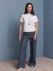 Mint Velvet Blue Pinstripe Wide Jeans - Image 6 of 8