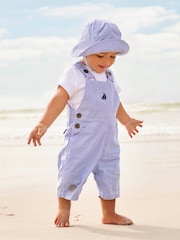 JoJo Maman Bébé Blue Boat Stripe Dungarees - Image 2 of 3