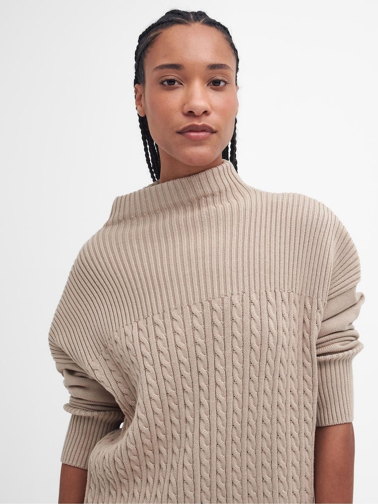 Barbour® Beige 100% Cotton Stitch Guernsey Knitted Cape Jumper - Image 2 of 7