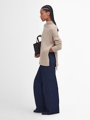 Barbour® Beige 100% Cotton Stitch Guernsey Knitted Cape Jumper - Image 4 of 7