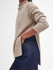 Barbour® Beige 100% Cotton Stitch Guernsey Knitted Cape Jumper - Image 5 of 7