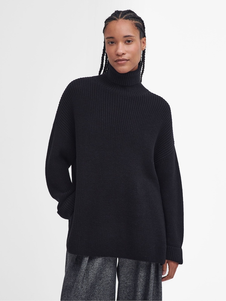 Barbour® Black 100% Cotton Rib Stitch Knitted Cape Wool Blend Jumper - Image 1 of 8 Barbour® Black 100% Cotton Rib Stitch Knitted Cape Wool Blend Jumper - Image 1 of 8