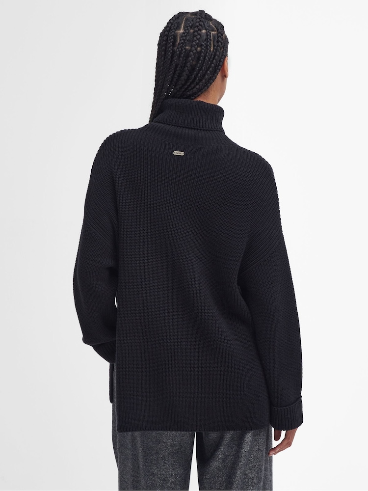 Barbour® Black 100% Cotton Rib Stitch Knitted Cape Wool Blend Jumper - Image 2 of 8 Barbour® Black 100% Cotton Rib Stitch Knitted Cape Wool Blend Jumper - Image 2 of 8