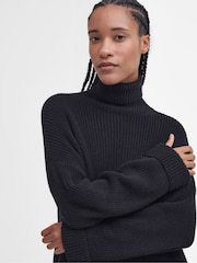 Barbour® Black 100% Cotton Rib Stitch Knitted Cape Wool Blend Jumper - Image 4 of 8