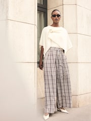 Mint Velvet Brown Check Belted Wide Leg Trousers - Image 1 of 7