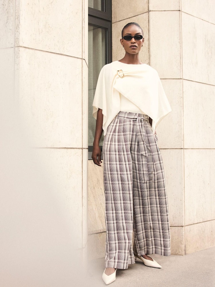 Mint Velvet Brown Check Belted Wide Leg Trousers - Image 1 of 7