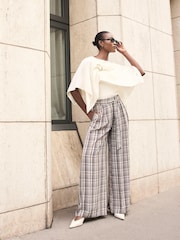 Mint Velvet Brown Check Belted Wide Leg Trousers - Image 2 of 7