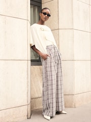Mint Velvet Brown Check Belted Wide Leg Trousers - Image 3 of 7