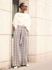 Mint Velvet Brown Check Belted Wide Leg Trousers - Image 4 of 7