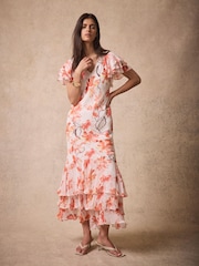 Mint Velvet Pink Floral Print Midi Dress - Image 1 of 8