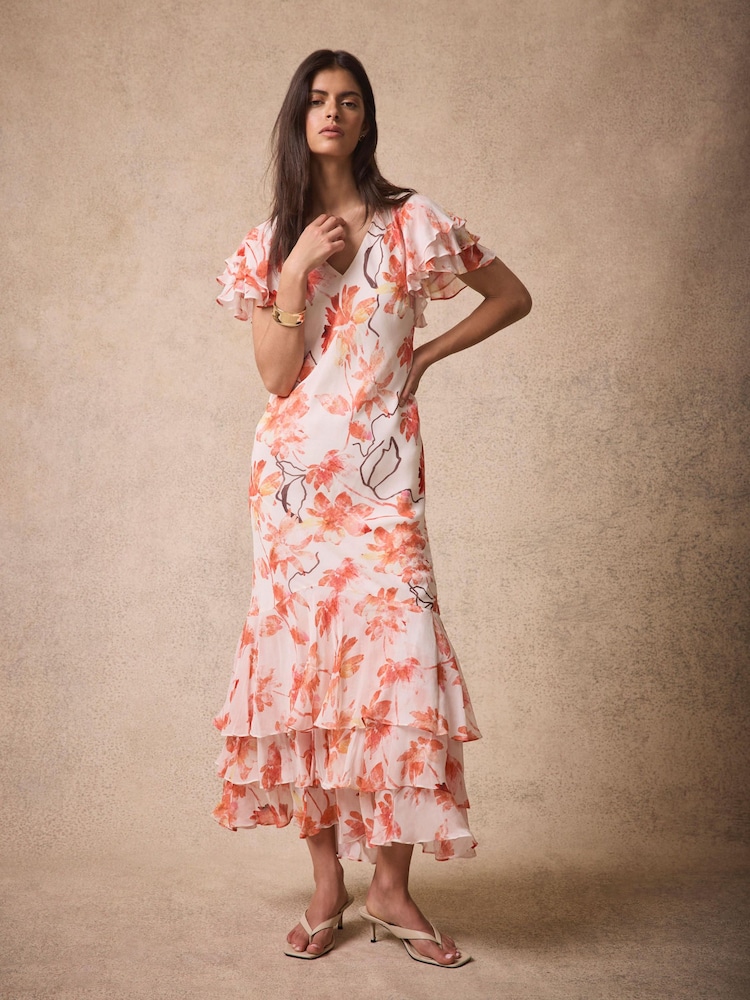 Mint Velvet Pink Floral Print Midi Dress - Image 1 of 8