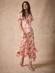 Mint Velvet Pink Floral Print Midi Dress - Image 6 of 8