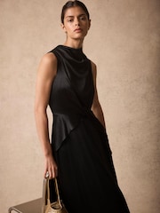 Mint Velvet Black Satin Cowl Neck Midi Dress - Image 2 of 6