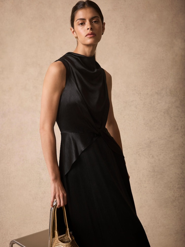 Mint Velvet Black Satin Cowl Neck Midi Dress - Image 2 of 6 Mint Velvet Black Satin Cowl Neck Midi Dress - Image 2 of 6