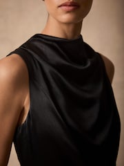 Mint Velvet Black Satin Cowl Neck Midi Dress - Image 4 of 6