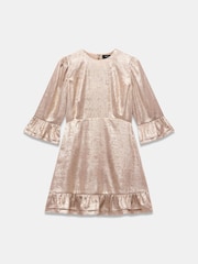 Mint Velvet Gold Metallic Ruffle Hem Mini Dress - Image 7 of 8