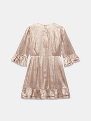 Mint Velvet Gold Metallic Ruffle Hem Mini Dress - Image 8 of 8