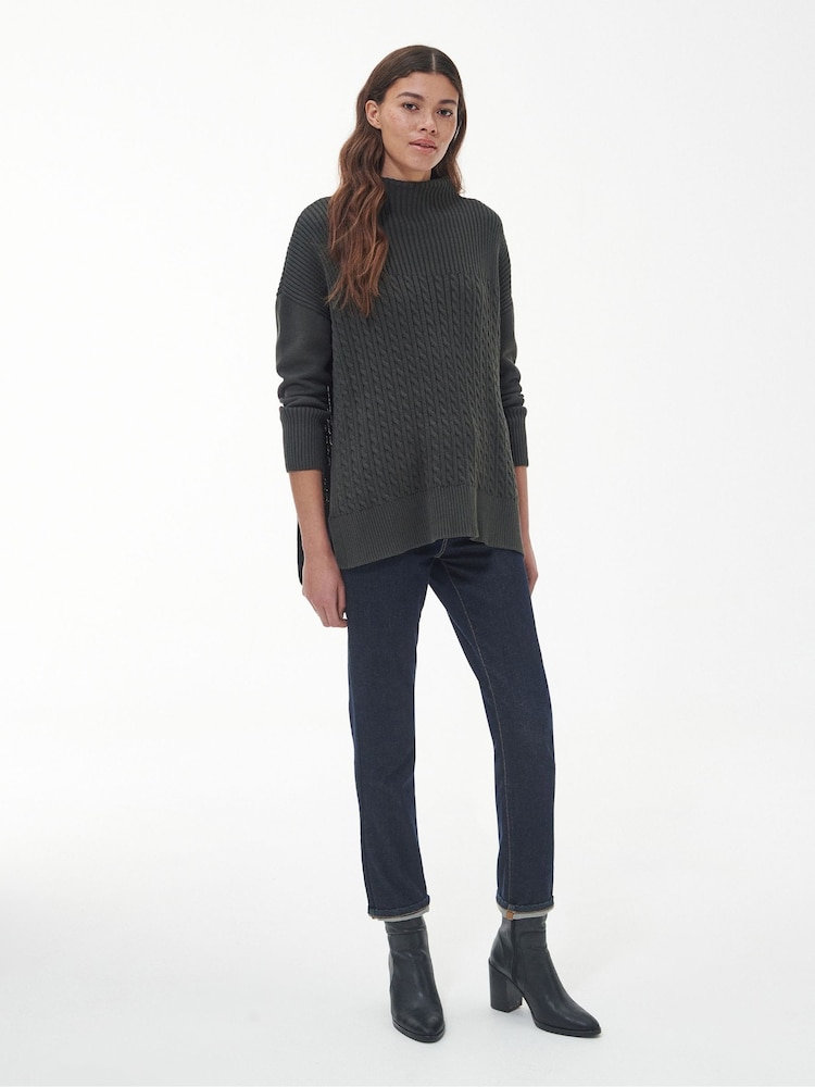 Barbour® Green 100% Cotton Stitch Guernsey Knitted Cape Jumper - Image 2 of 8 Barbour® Green 100% Cotton Stitch Guernsey Knitted Cape Jumper - Image 2 of 8