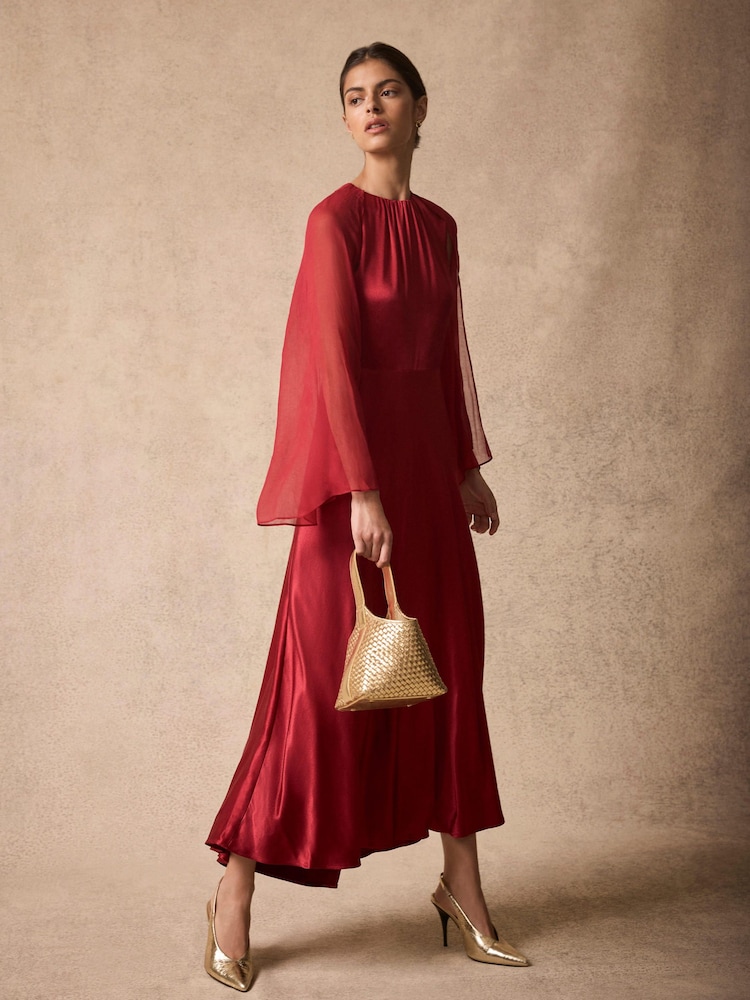 Mint Velvet Red Cape Detail Maxi Dress - Image 2 of 7 Mint Velvet Red Cape Detail Maxi Dress - Image 2 of 7