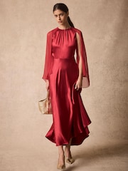 Mint Velvet Red Cape Detail Maxi Dress - Image 4 of 7
