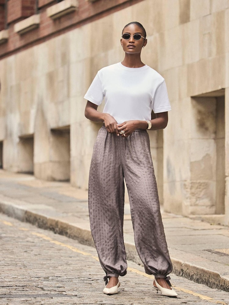 Mint Velvet Brown Checked Soft Balloon Trousers - Image 1 of 8