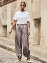 Mint Velvet Brown Checked Soft Balloon Trousers - Image 5 of 8