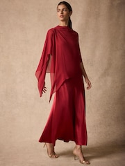 Mint Velvet Red Satin Cape Detail Maxi Dress - Image 1 of 8