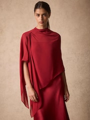 Mint Velvet Red Satin Cape Detail Maxi Dress - Image 2 of 8
