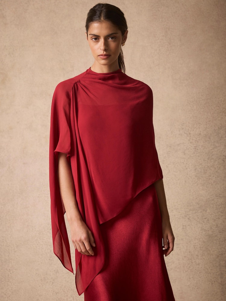 Mint Velvet Red Satin Cape Detail Maxi Dress - Image 2 of 8 Mint Velvet Red Satin Cape Detail Maxi Dress - Image 2 of 8