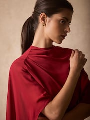 Mint Velvet Red Satin Cape Detail Maxi Dress - Image 3 of 8